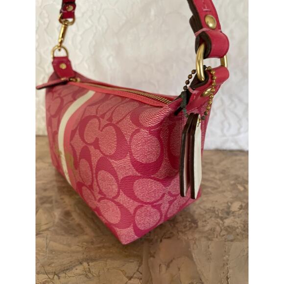 RARE Vtg COACH Pink heritage striped coated canvas Y2K Demi mini bag - Picture 4 of 10